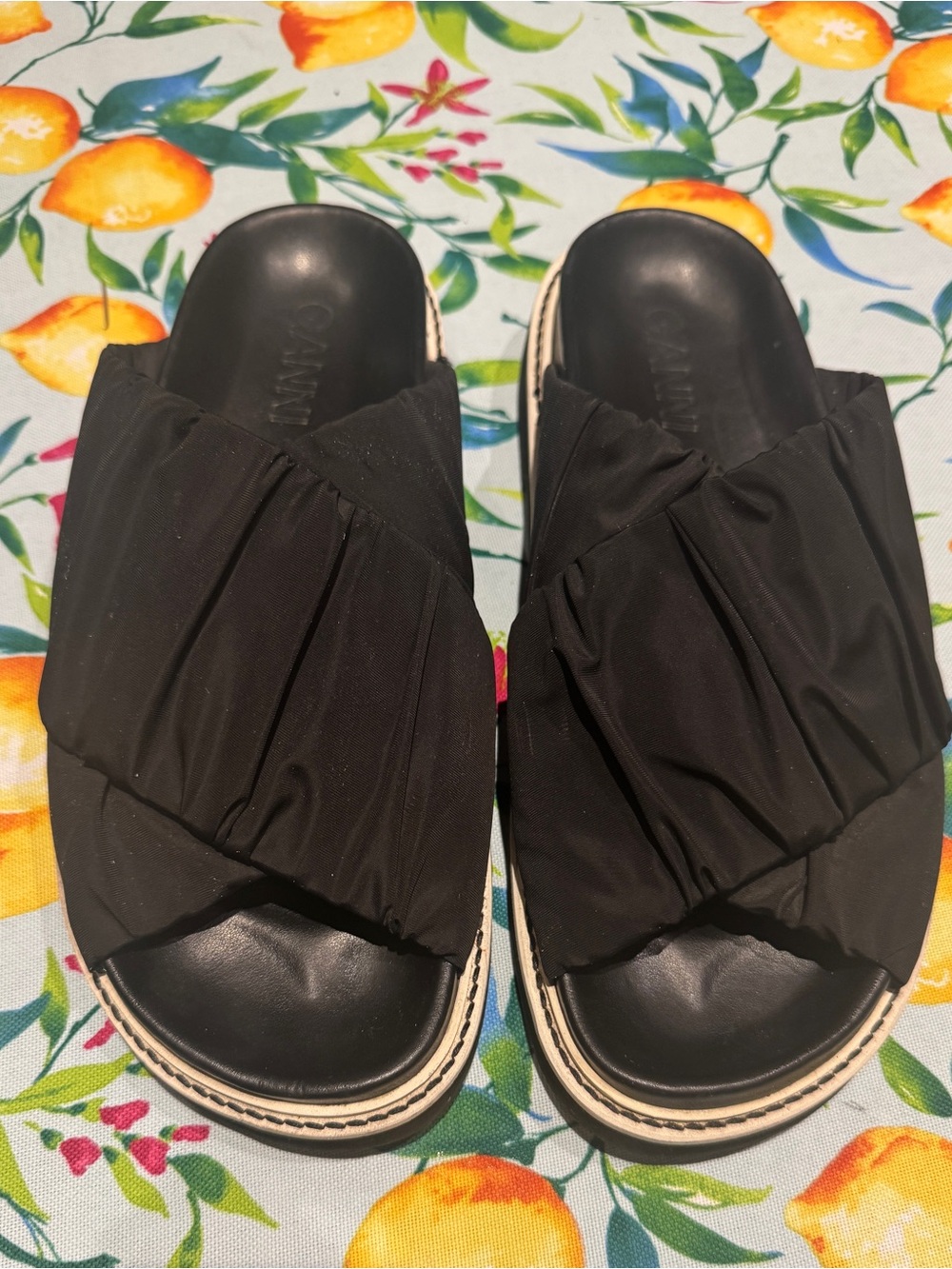 Ganni Black Ruched Slide Mules